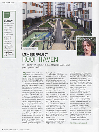 article about The Stylus roof garden in Garden Design Journal December 2020