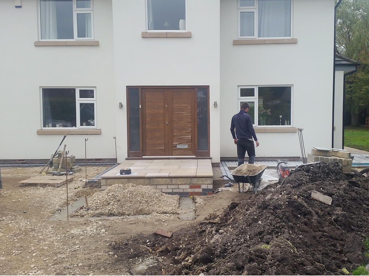 Front garden pedestrian steps and driveway construction