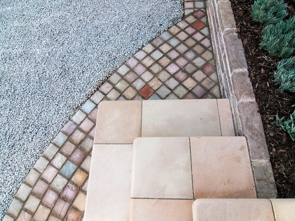 Private residence Heaton Moor view of bullnosed front steps and radial drive setts