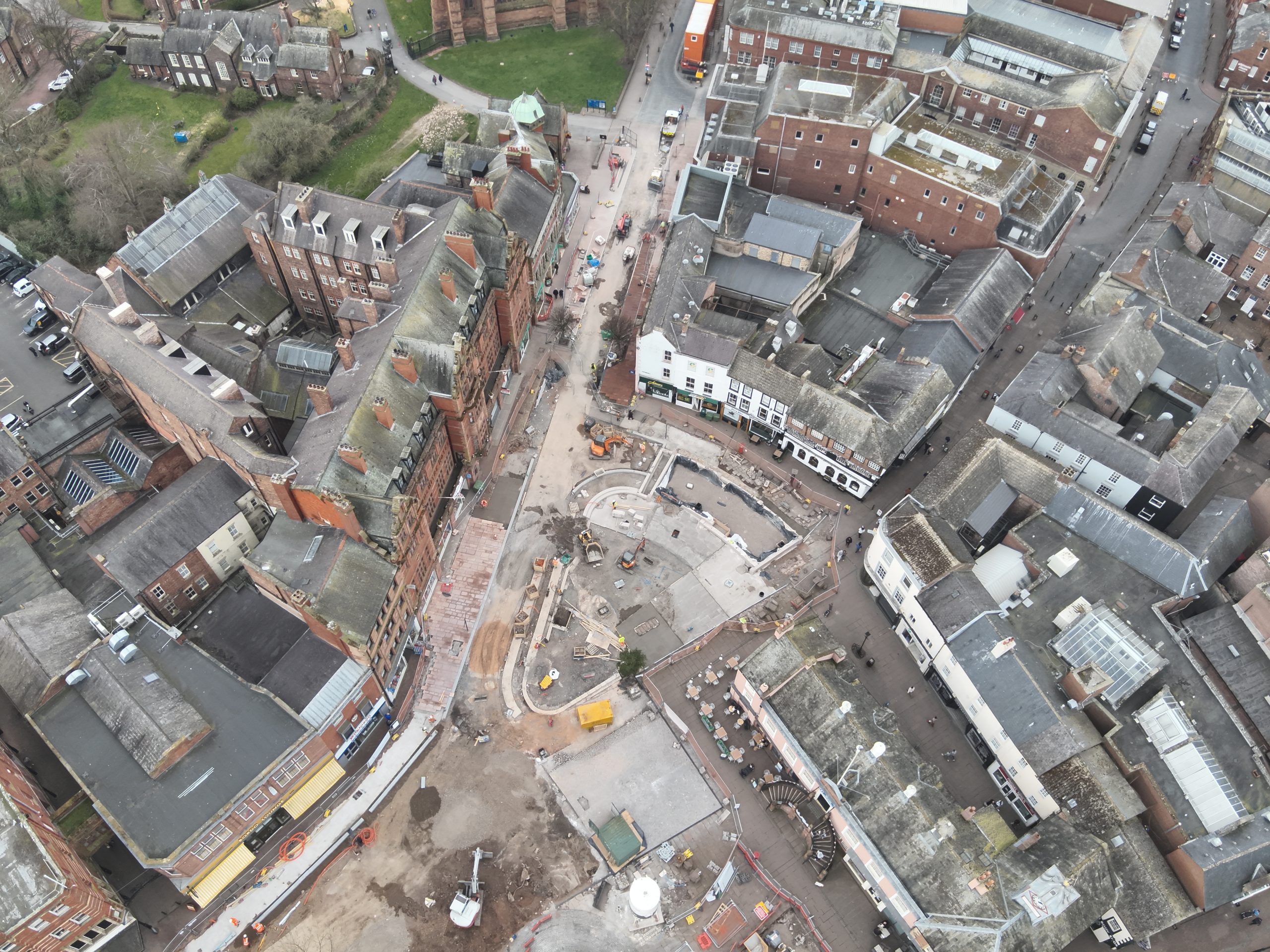 Aerial view of Greenmarket construction