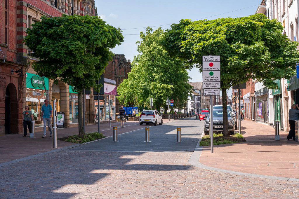 Automatic bollards on Carlisle Castle Street
