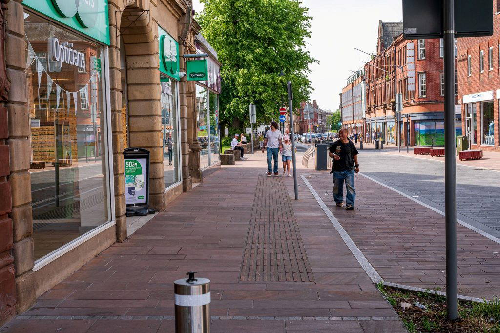 Tactile paving along Carlisle Castle Street pavement