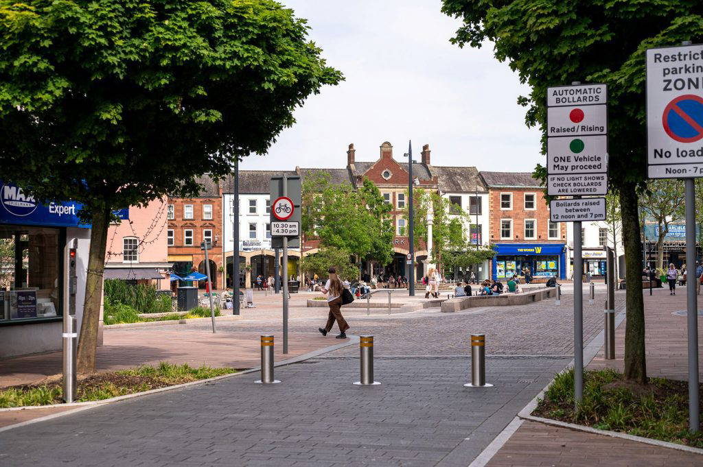Automatic bollards on Carlisle Castle Street